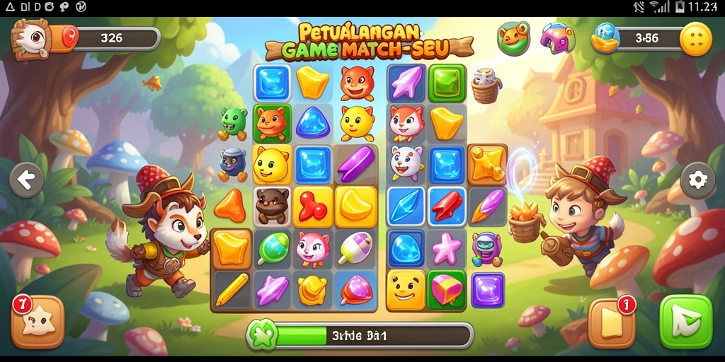 Tampilan gameplay menarik dari 3126 dengan objek match-3 yang berwarna-warni.