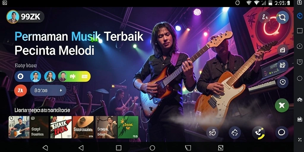 Tangkapan layar 99ZK menampilkan gameplay seru dengan berbagai genre musik.
