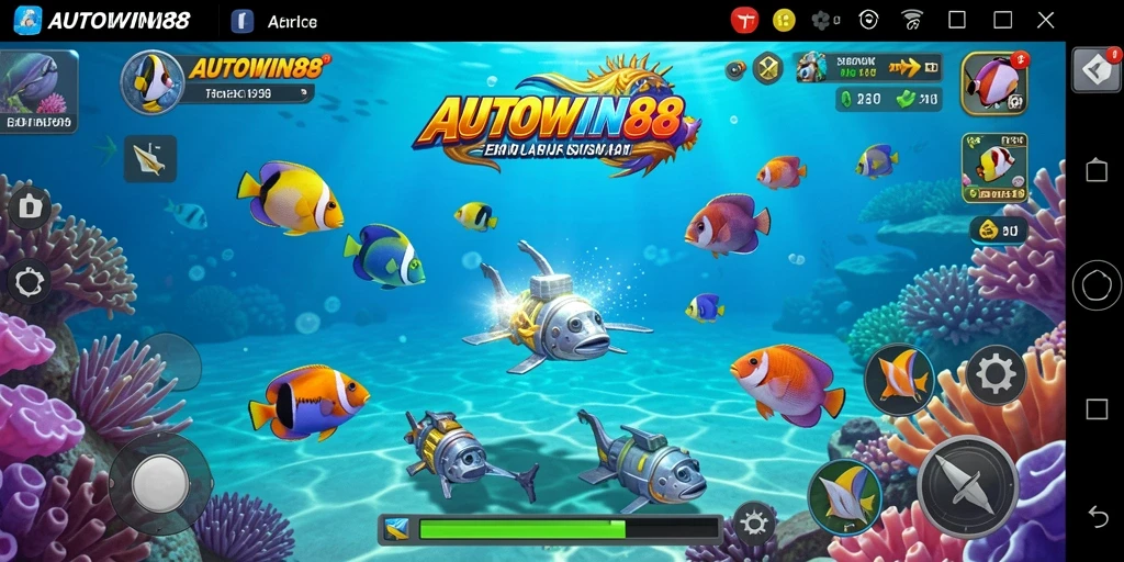 Tampilan gameplay AUTOWIN88 saat berburu ikan di lautan.