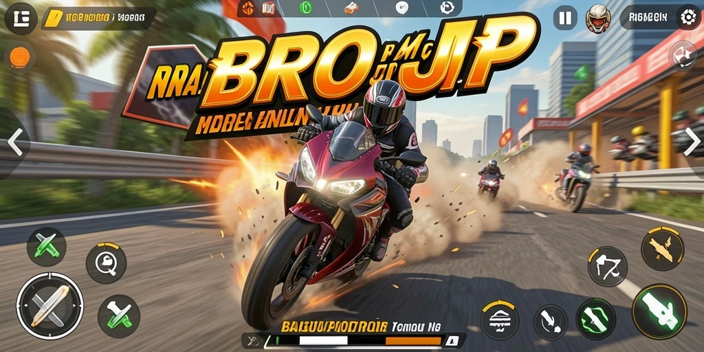 Tampilan intens gameplay motor balap BROJP yang mendebarkan.
