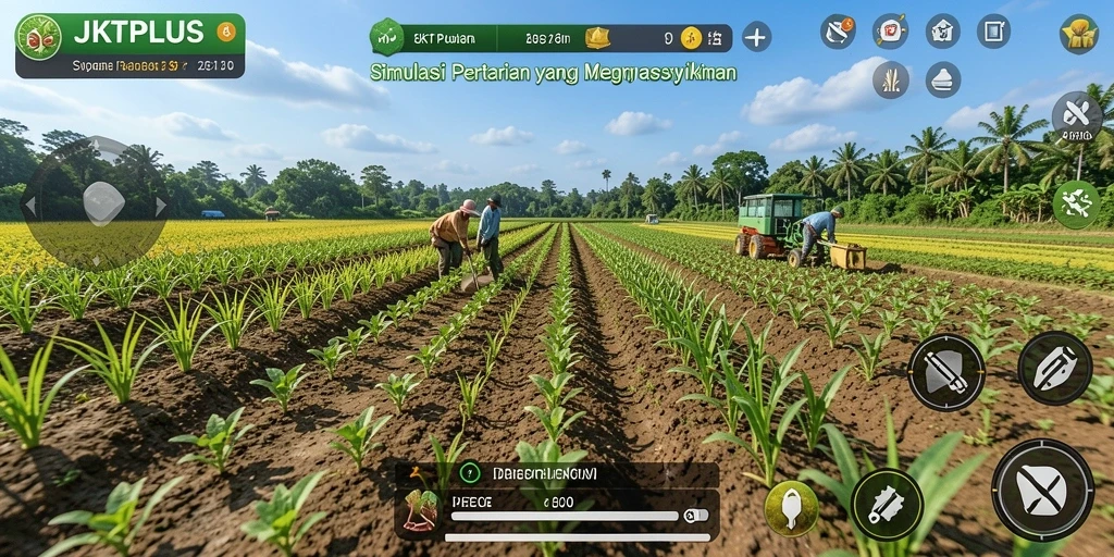Tampilan gameplay JKTPLUS yang menampilkan aktivitas bertani.