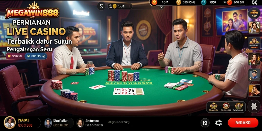 Screenshot gameplay MEGAWIN888 menunjukkan suasana Live Casino yang nyata dan mendebarkan.