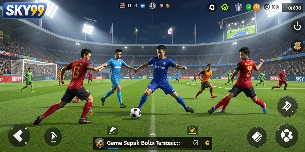 Tampilan gameplay mendebarkan dalam permainan sepak bola.